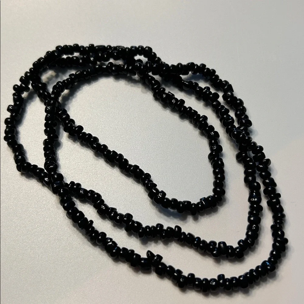 Black Strand of Heishi Beads 35 Inch Vintage 80s Boho Beach